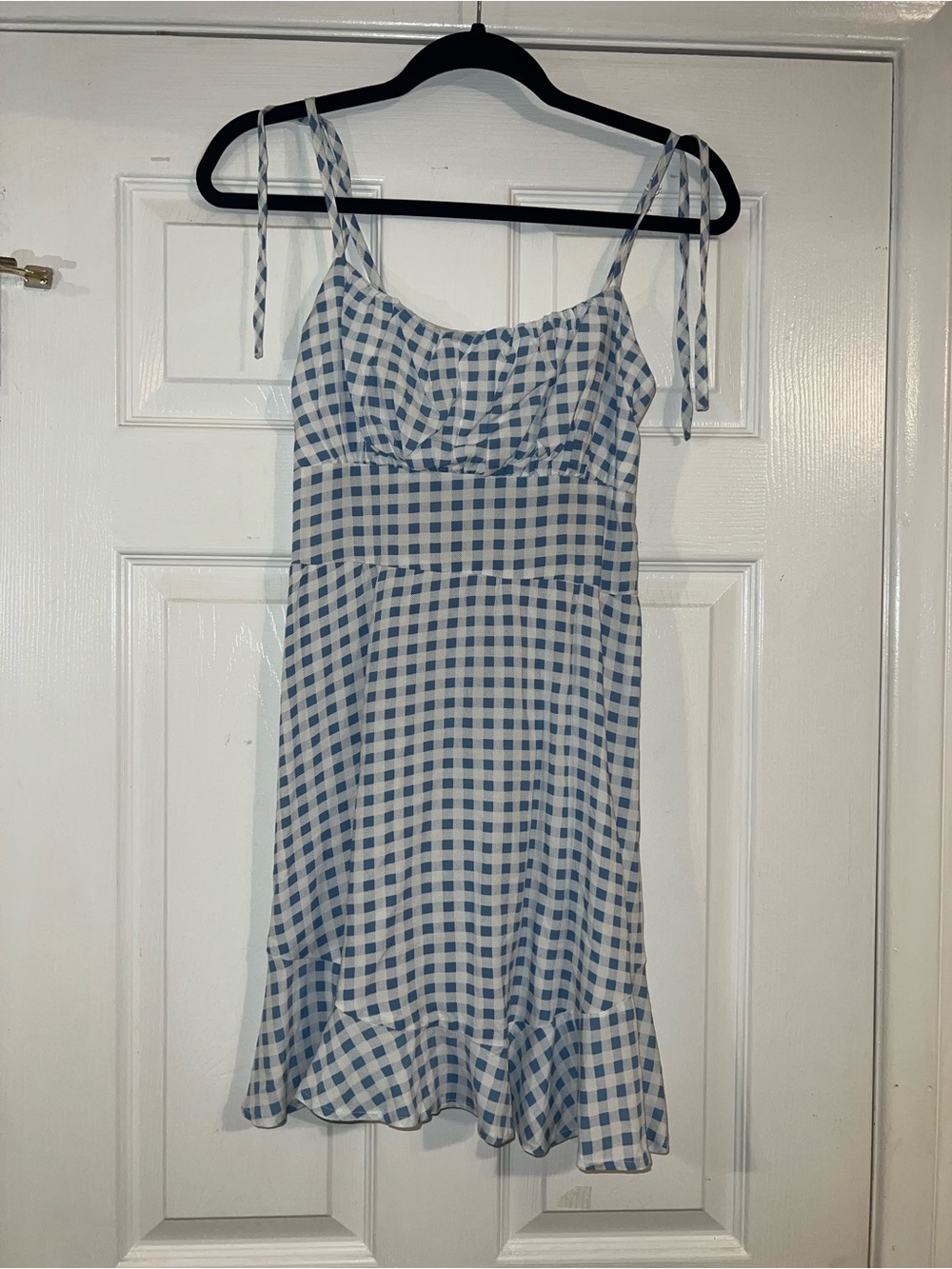 Lily Rose Blue and White Gingham Tie-Strap Midi Dress